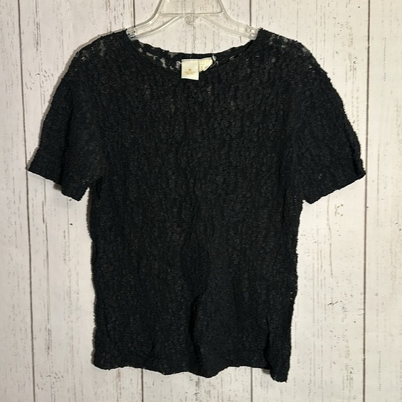 Vintage Gold Label Victoria’s Secret Black Lace Short Sleeve Top Size Large - Picture 1 of 3